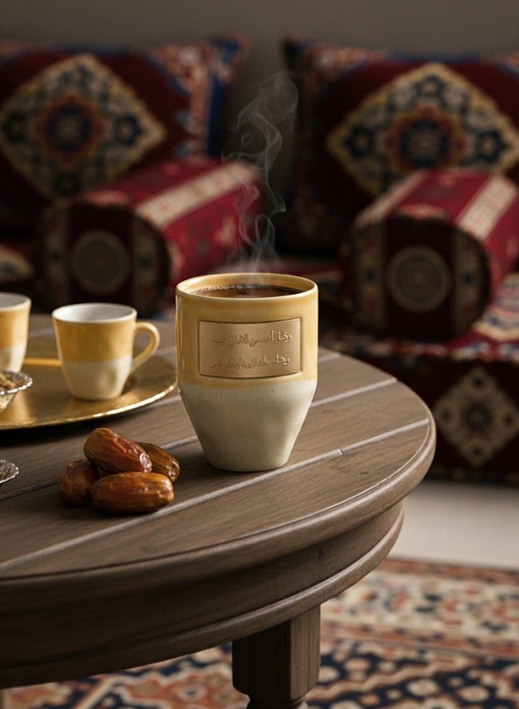 265ml Ceramic Coffee Mug with Copper Plaque - Perfect for Arabic Coffee/Tea, Ramadan/Hajj Gift, Durable Hand-Wash Cup - Image 2